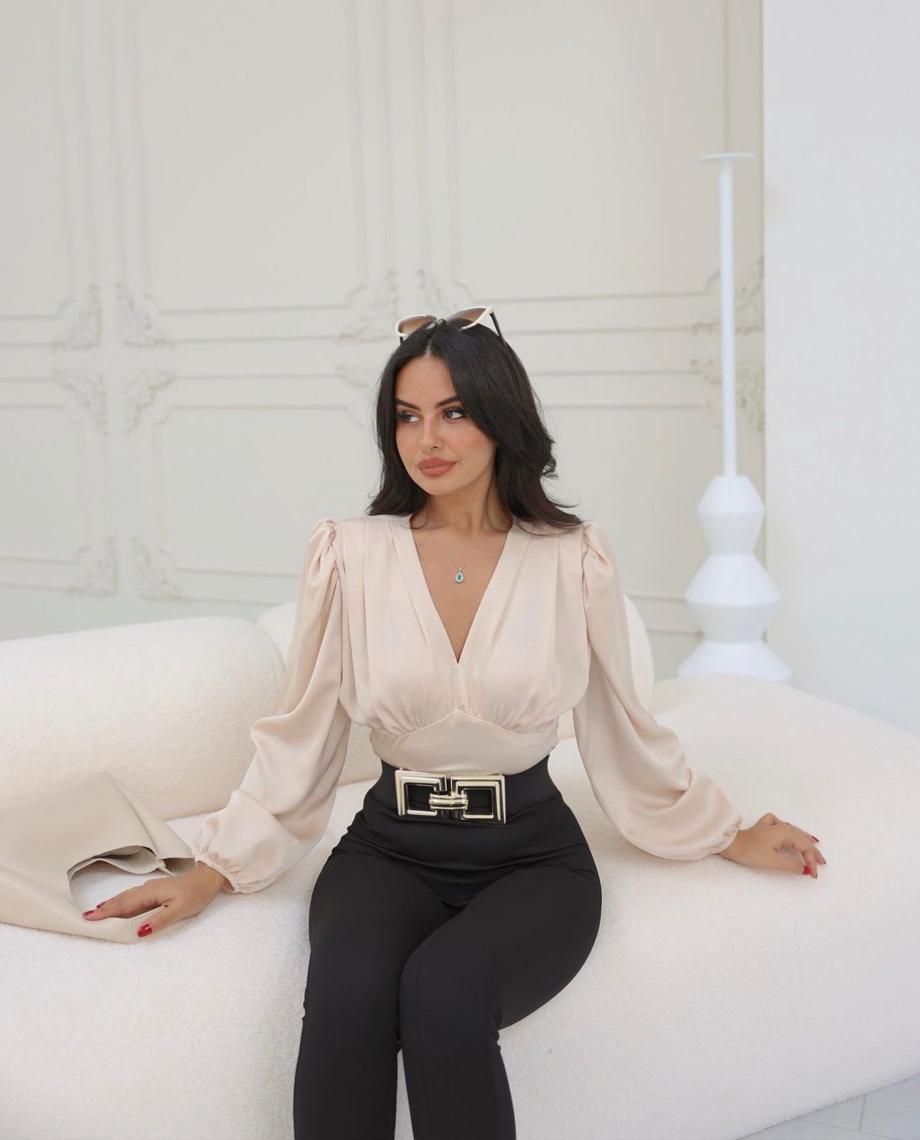 Shoulder Pleated Satin