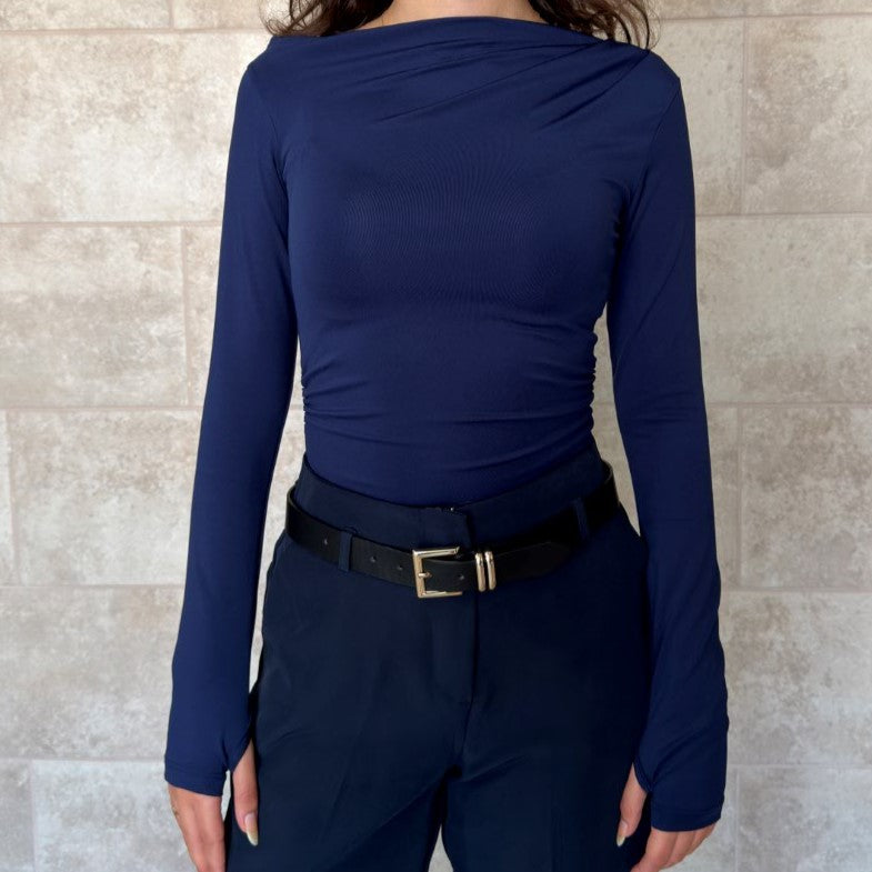 Elegant Draped Long-Sleeve Top