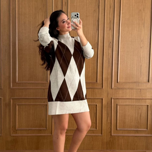 Argyle Knit Sweater Dress
