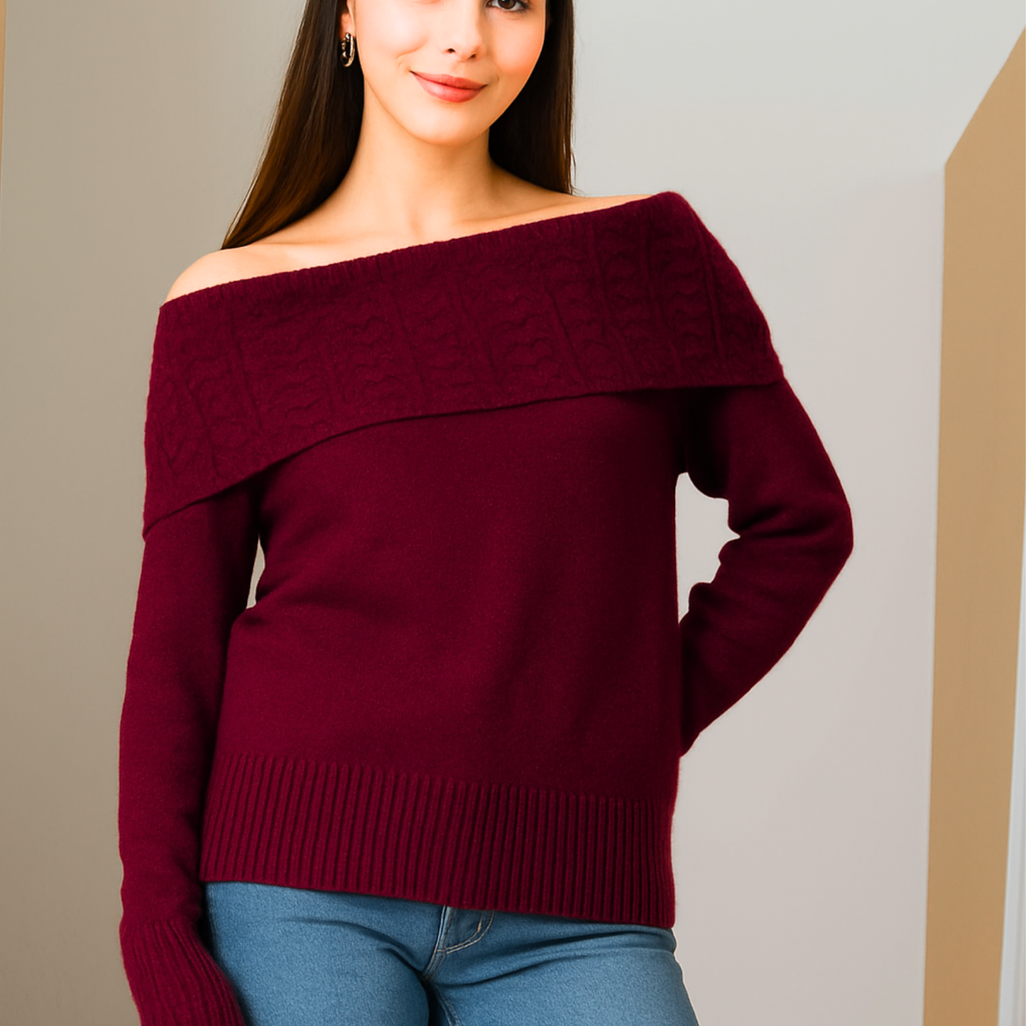 OFF-SHOULDER KNIT SWEATER