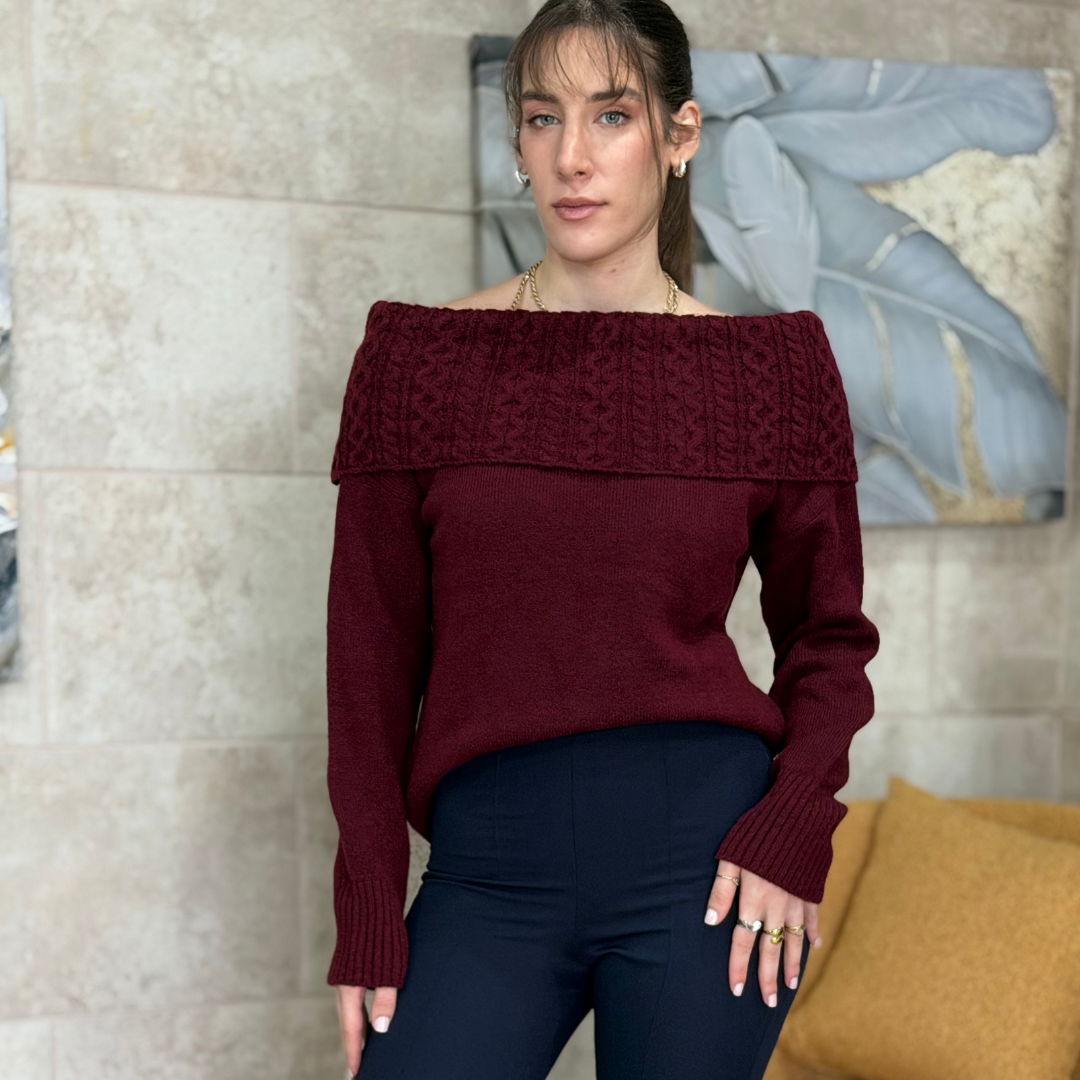 OFF-SHOULDER KNIT SWEATER