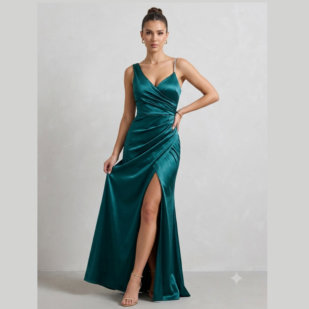 Emerald Luxe Evening Dress